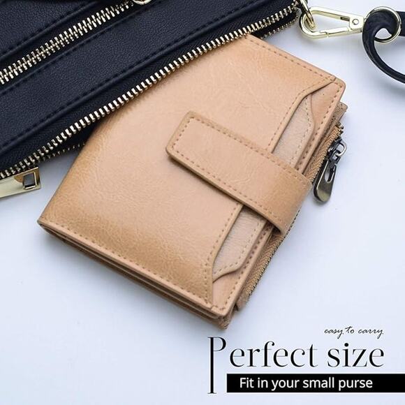 Women's Tan Faux Leather Bifold Wallet with Zipper Coin Pocket & Snap Closure - Picture 3 of 5